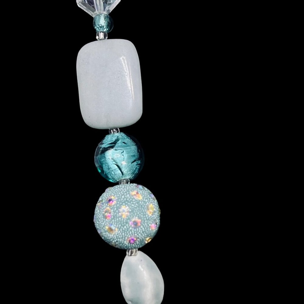 Chunky Teal And Clear Glass With Blue Quartz Beaded Necklace (NA77) - Picture 3 of 8